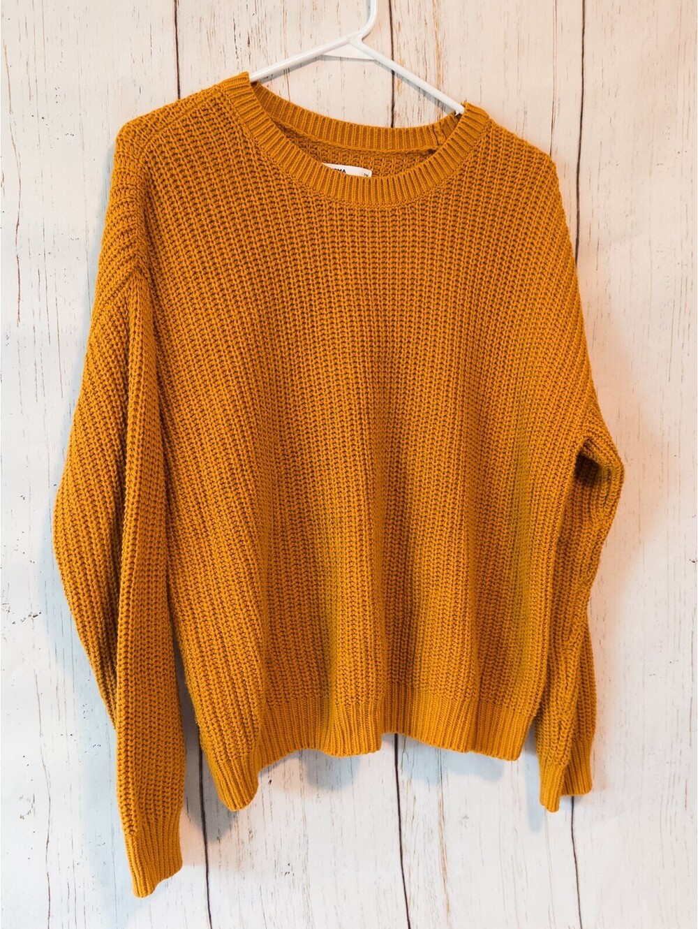 Sonoma Goods For Life Womens PM Petite Medium Mustard Yellow Knit Sweater Cotton